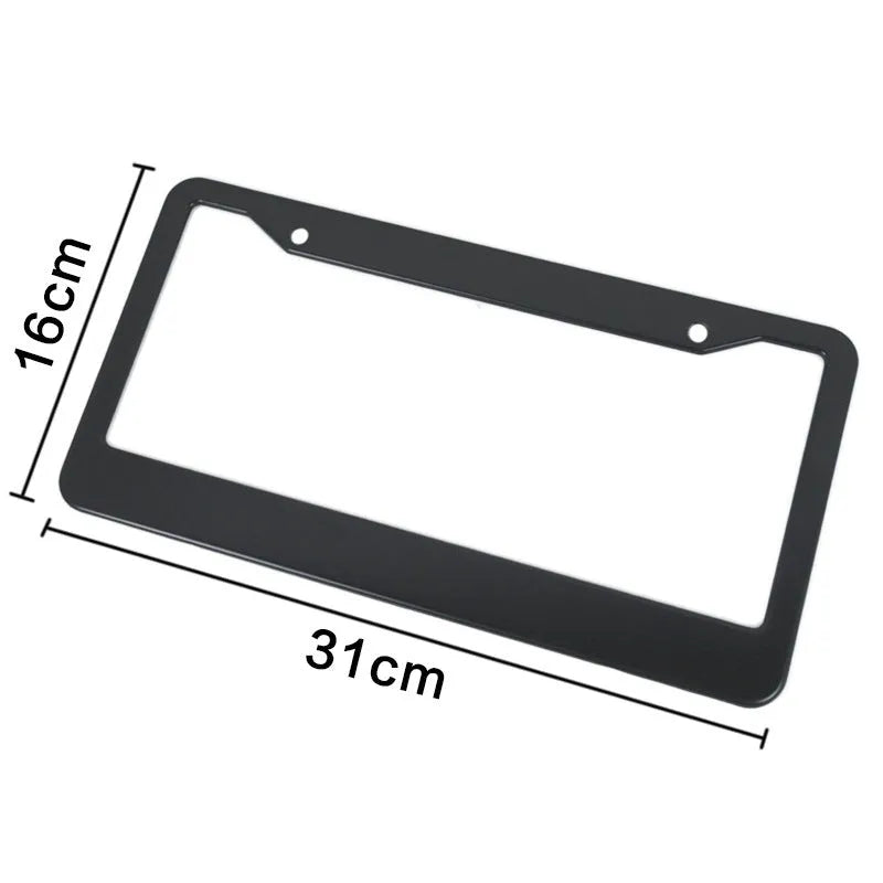 Minimalist aluminium alloy licence plate frame for American Standard cars showing style options.