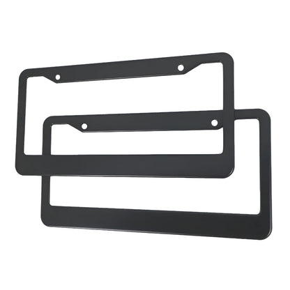Minimalist aluminium alloy licence plate frame for American Standard cars showing style options.