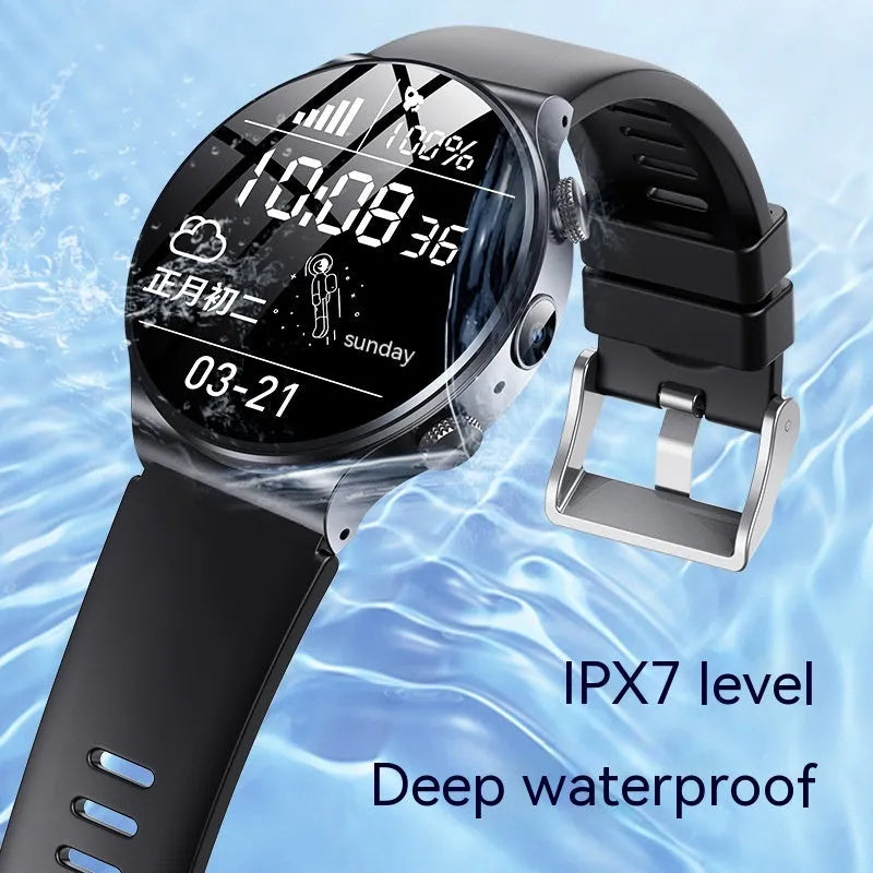 Black and white smart watch with 1.28 inch screen on wrist, showing USB charging cable.
