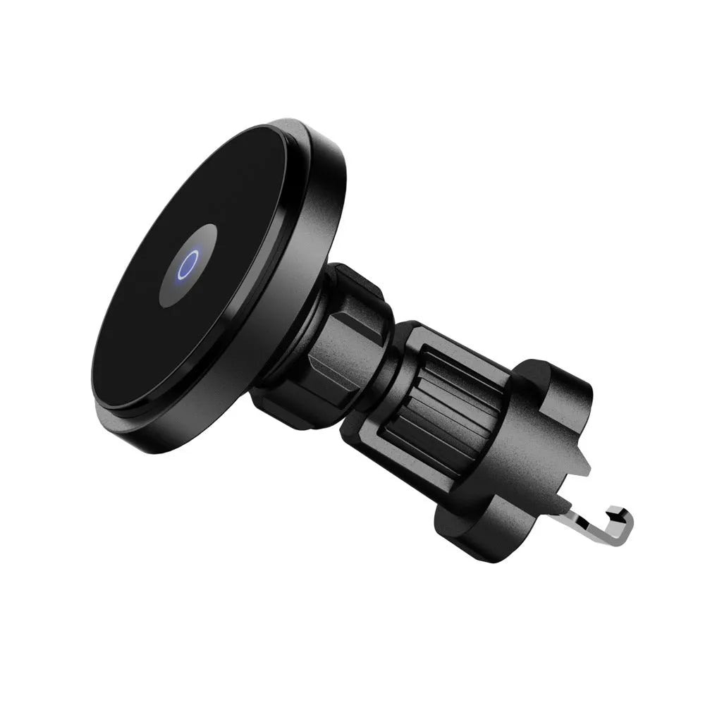 Silver aluminium alloy wireless car charger with magnetic air vent mounting bracket