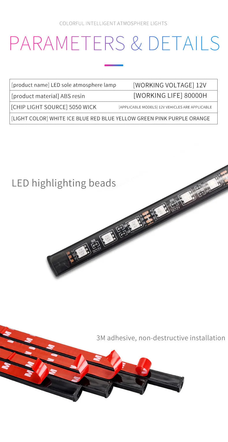 Car interior LED atmosphere lighting system with eight colours and voice control