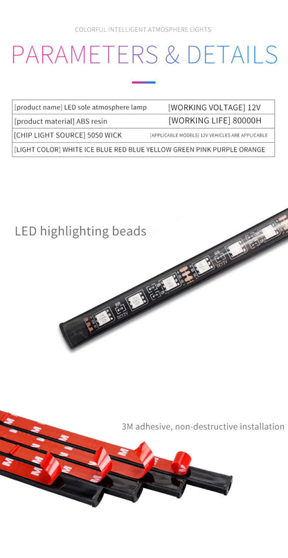 Car interior LED atmosphere lighting system with eight colours and voice control