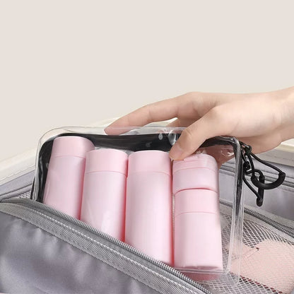Travel portable filling set lotion bottle in white, pink, grey, and green