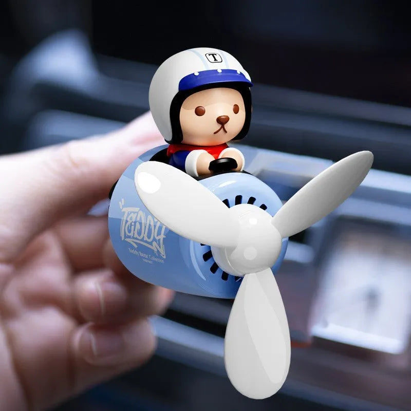 Blue fabric teddy bear car aromatherapy ornament with plastic perfume holder