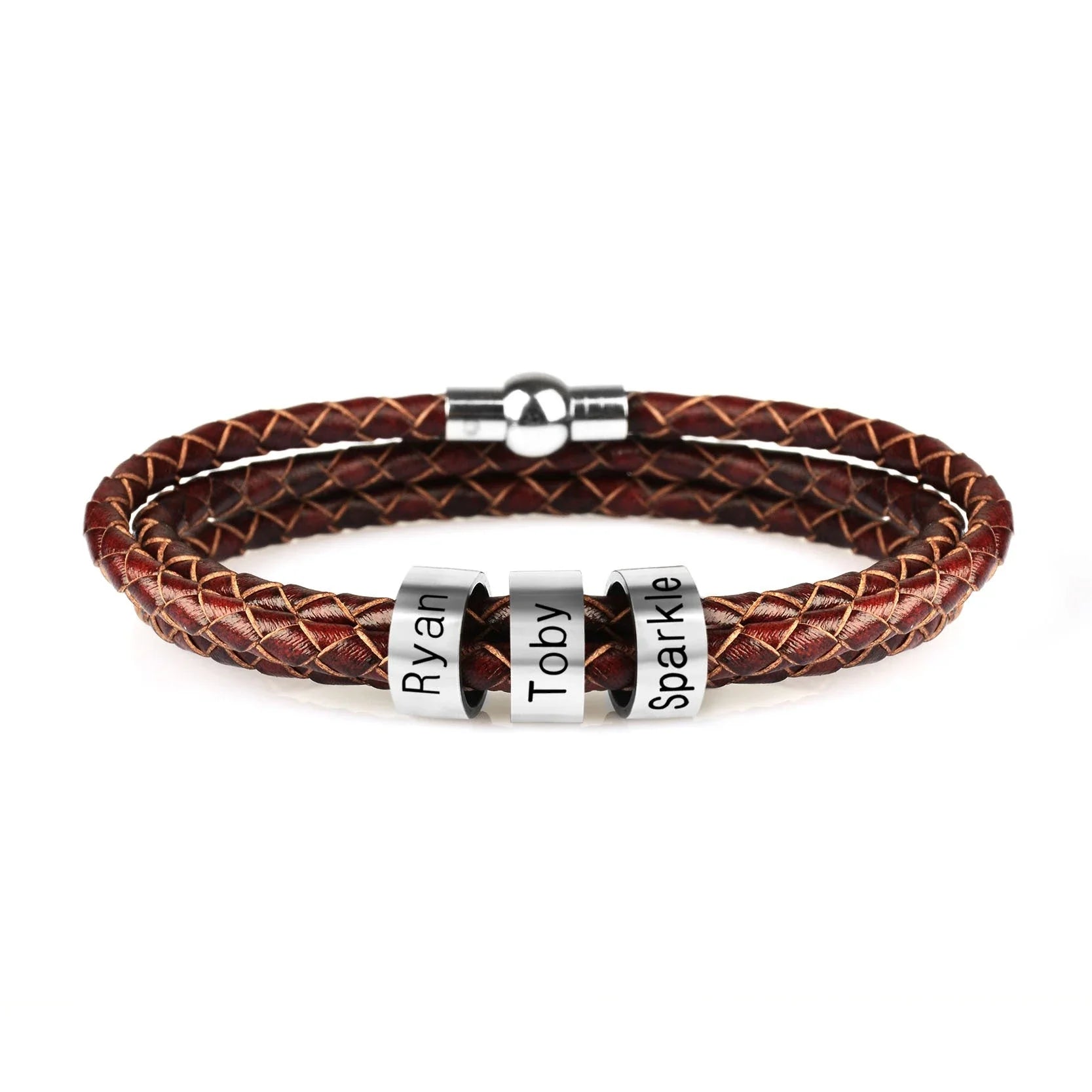 A personalized leather bracelet with engraved beads, a thoughtful gift for men