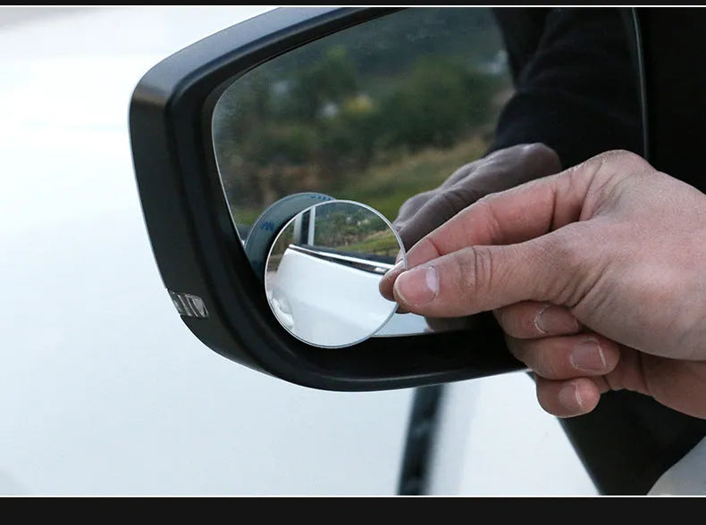 Two silver 5cm convex car blind spot mirrors with adjustable mounting