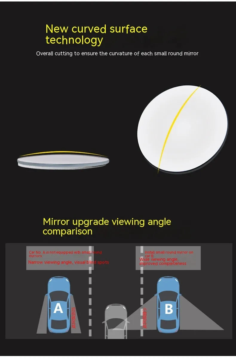 Two silver 5cm convex car blind spot mirrors with adjustable mounting