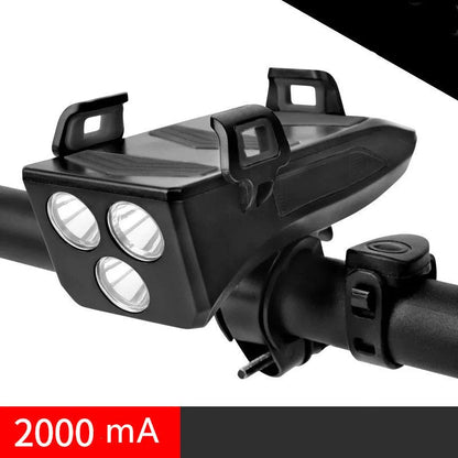 Multifunctional bicycle headlight phone holder with 130dB speaker and power bank, 8.2cm x 12.5cm ABS body