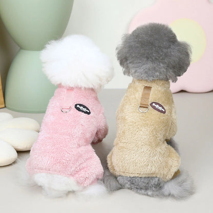 Small dog four-leg coral fleece coat in brown, pink or gray, sizes S to XXL