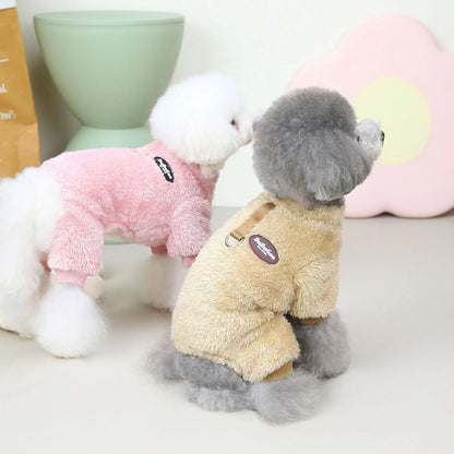 Small dog four-leg coral fleece coat in brown, pink or gray, sizes S to XXL