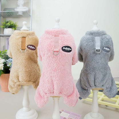 Small dog four-leg coral fleece coat in brown, pink or gray, sizes S to XXL