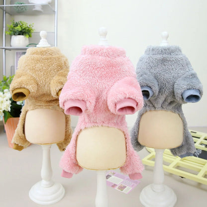 Small dog four-leg coral fleece coat in brown, pink or gray, sizes S to XXL