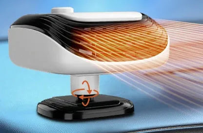 Compact white car heater with ventilation grilles measuring 5x11x13cm for 12V and 24V vehicle installation