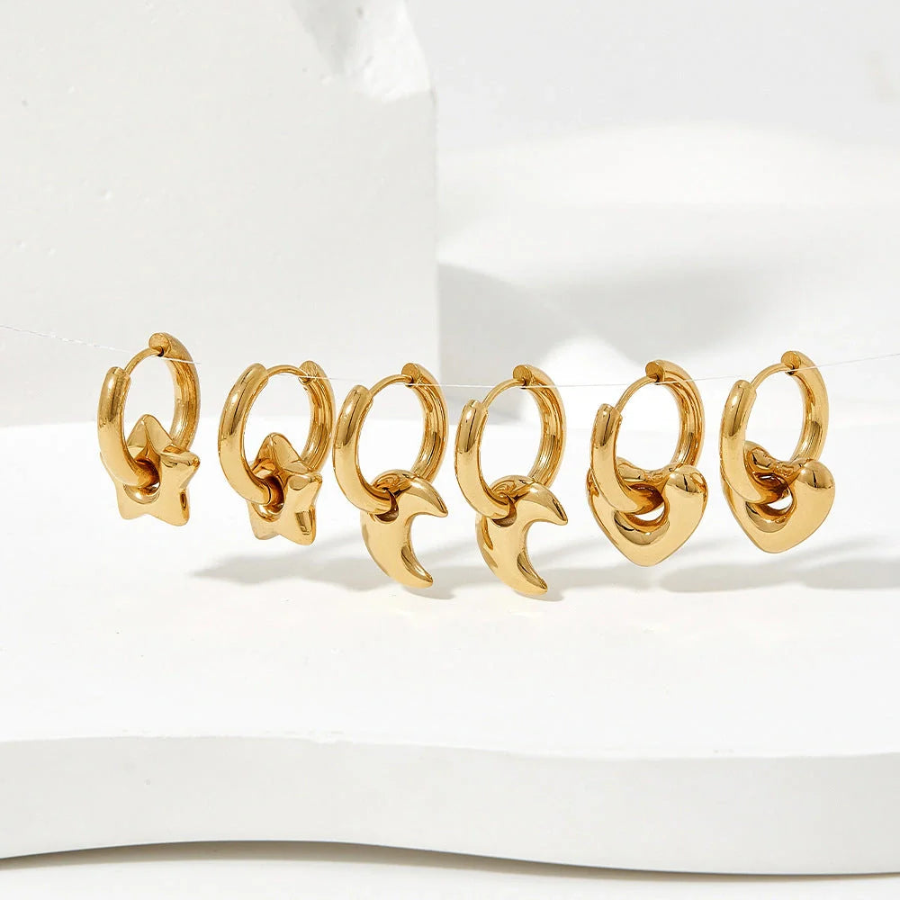 Elegant stainless steel earrings with a glossy finish, showcasing a variety of geometric shapes and colours to complement any British-inspired fashion