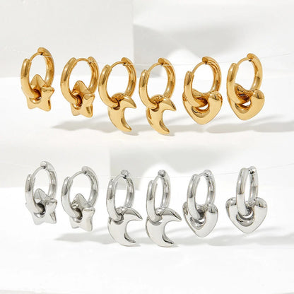 Elegant stainless steel earrings with a glossy finish, showcasing a variety of geometric shapes and colours to complement any British-inspired fashion