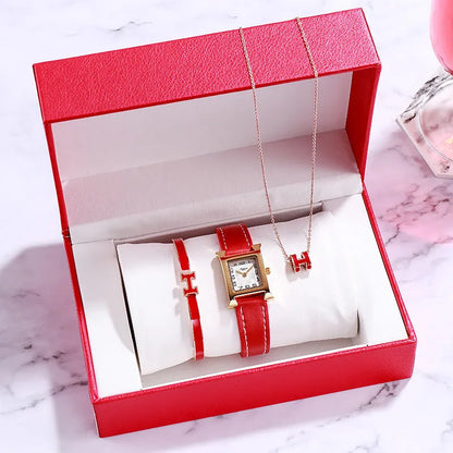 Ladies round watch with 32mm dial, 6mm alloy case, leather strap, and pin buckle