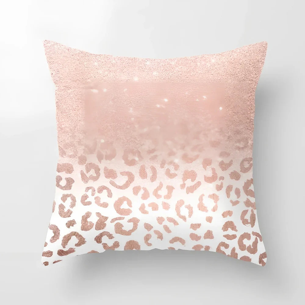 45cm square pink cushion cover with peach skin texture on sofa