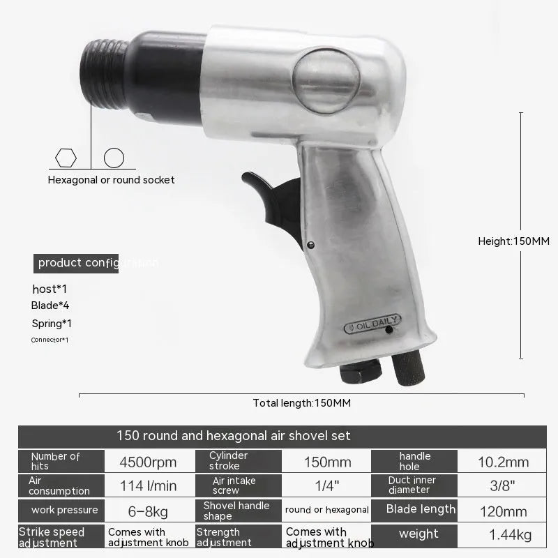 150mm pneumatic air hammer tool with hexagonal and round handle options for rust removal applications