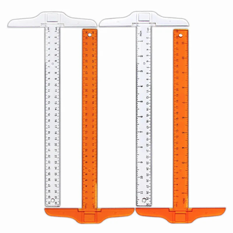 Student T-square ruler plastic 30cm transparent or orange design drawing T-shaped ruler for art supplies geometry drafting and technical drawing with UK or double centimetre scales