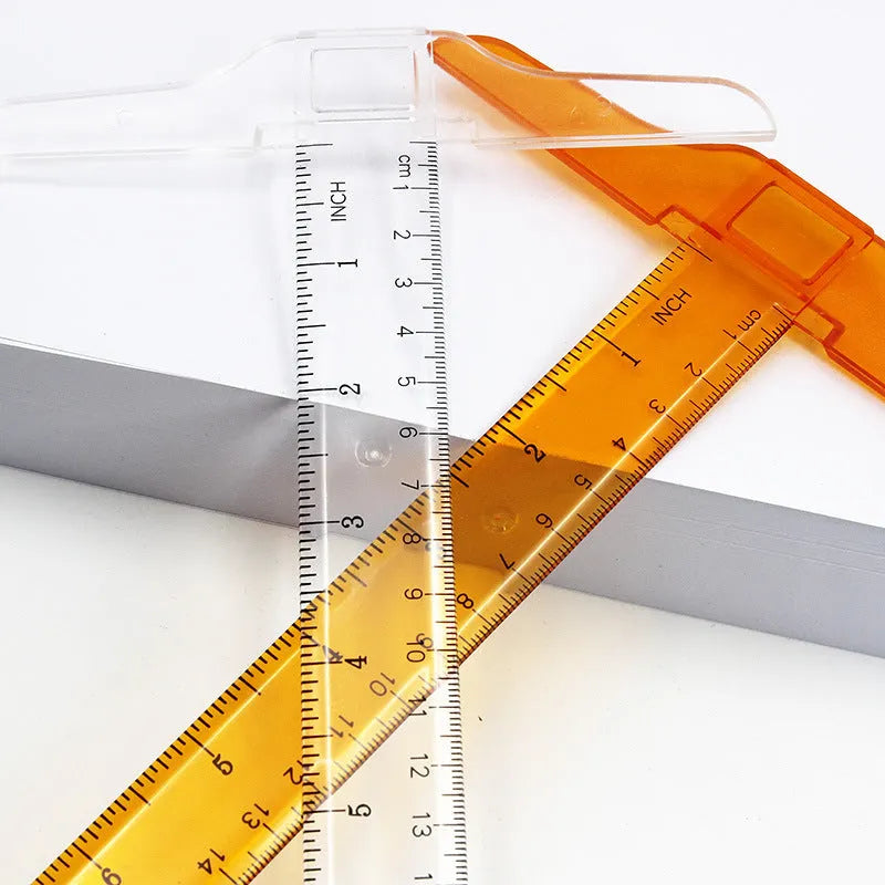 Plastic T-square ruler measuring 30cm with transparent or orange-yellow finish options.