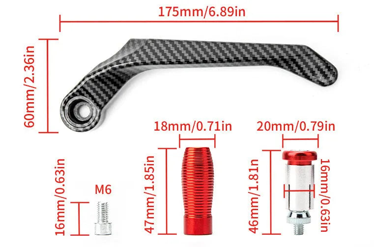 Motorcycle hand guards in black, red, silver, gold, or blue featuring water transfer printing on lightweight aluminum alloy construction for enhanced bar protection and custom styling