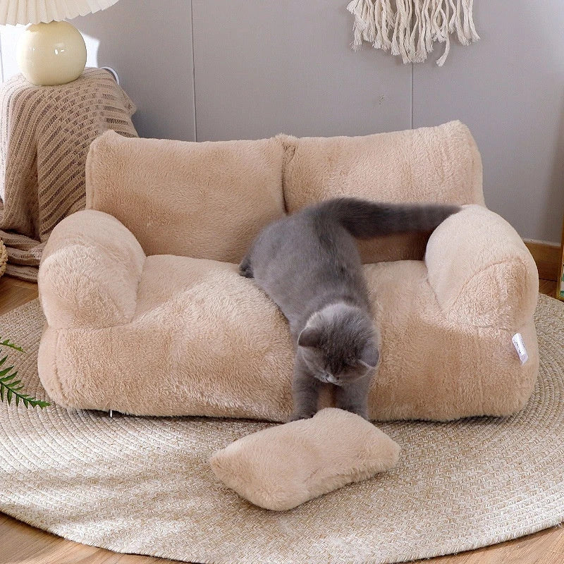 Cozy and luxurious cat bed sofa in various colors, featuring a thick backrest and anti-slip base for pets' comfort and relaxation