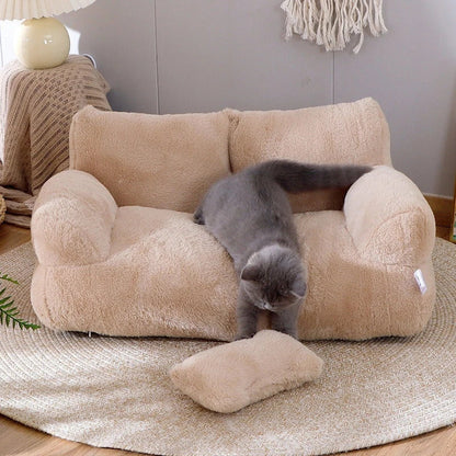Cozy and luxurious cat bed sofa in various colors, featuring a thick backrest and anti-slip base for pets' comfort and relaxation