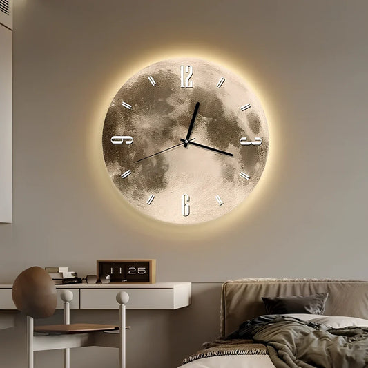 Wall clock in 40cm diameter with LED ambient light and 2m USB cable, plastic shell for living room display