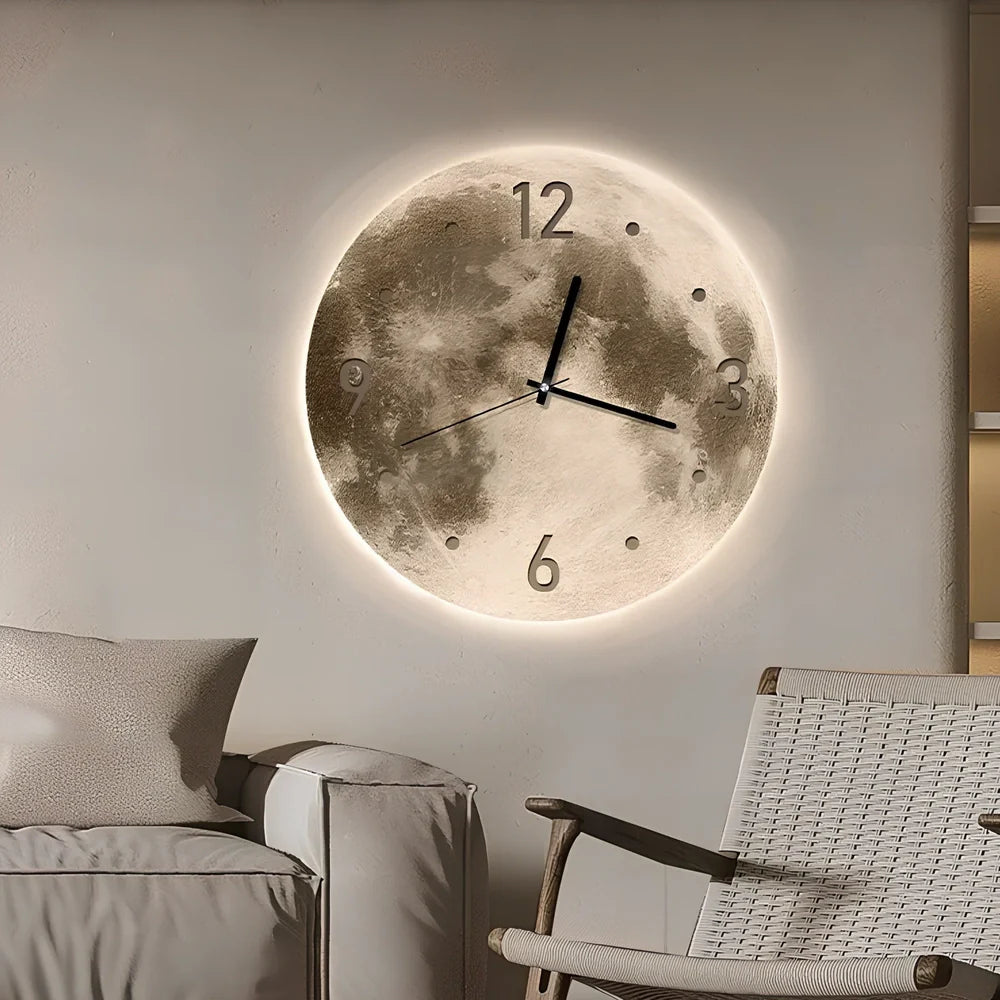 Wall clock in 40cm diameter with LED ambient light and 2m USB cable, plastic shell for living room display