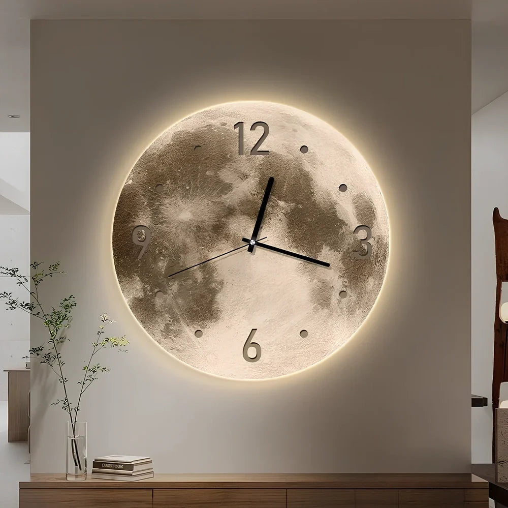 Wall clock in 40cm diameter with LED ambient light and 2m USB cable, plastic shell for living room display