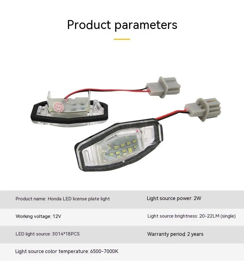 Minimalist white plastic LED licence plate light unit for CIVIC vehicles with cool white illumination