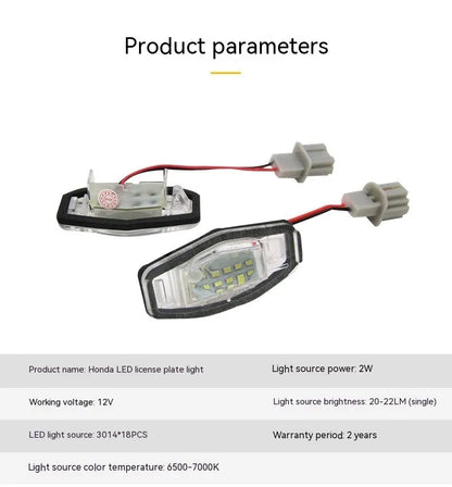 Minimalist white plastic LED licence plate light unit for CIVIC vehicles with cool white illumination
