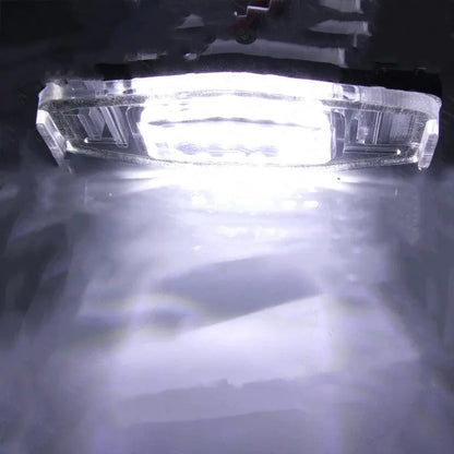 Minimalist white plastic LED licence plate light unit for CIVIC vehicles with cool white illumination