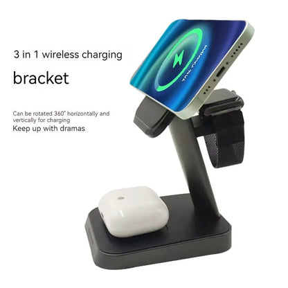 Black cube-shaped wireless charging station for phone and watch with integrated 10000mAh battery.
