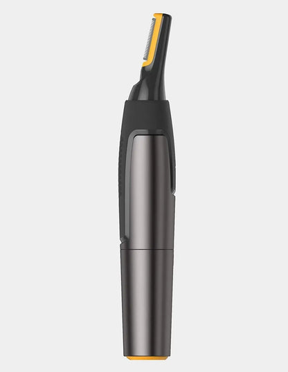 Grey ABS electric hair catcher with floating cutter head for men's eyebrow trimming, dry battery power, color box.