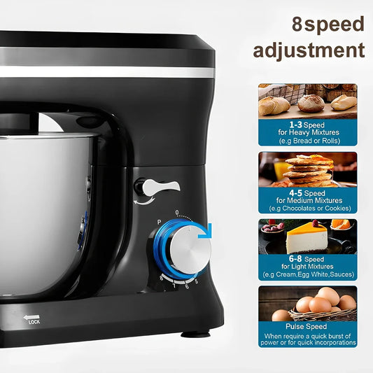 Black Chef's Cream Blender Stand Mixer on desktop, 501-1000W power, 3 gears for stirring and egg beating