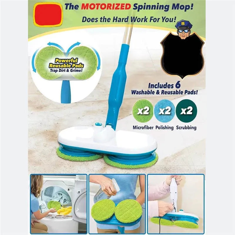 Wireless electric floor mop with charging capability and multiple cleaning pads