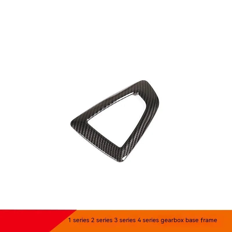 BMW gear base frame with carbon pattern for 1 2 3 4 Series models showing 3M adhesive backing