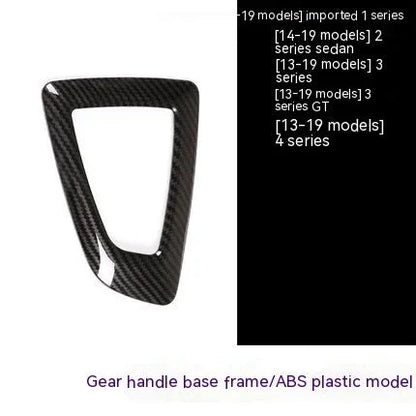 BMW gear base frame with carbon pattern for 1 2 3 4 Series models showing 3M adhesive backing