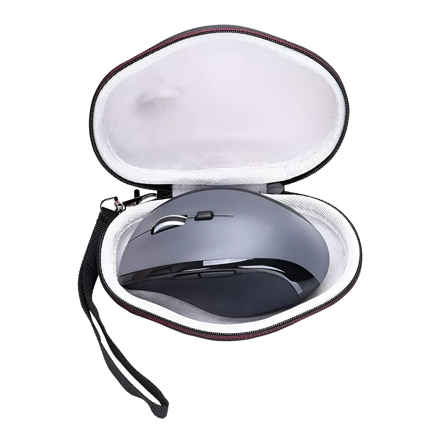 M720 black mouse protective sleeve with grey interior, showing compact 14cm size