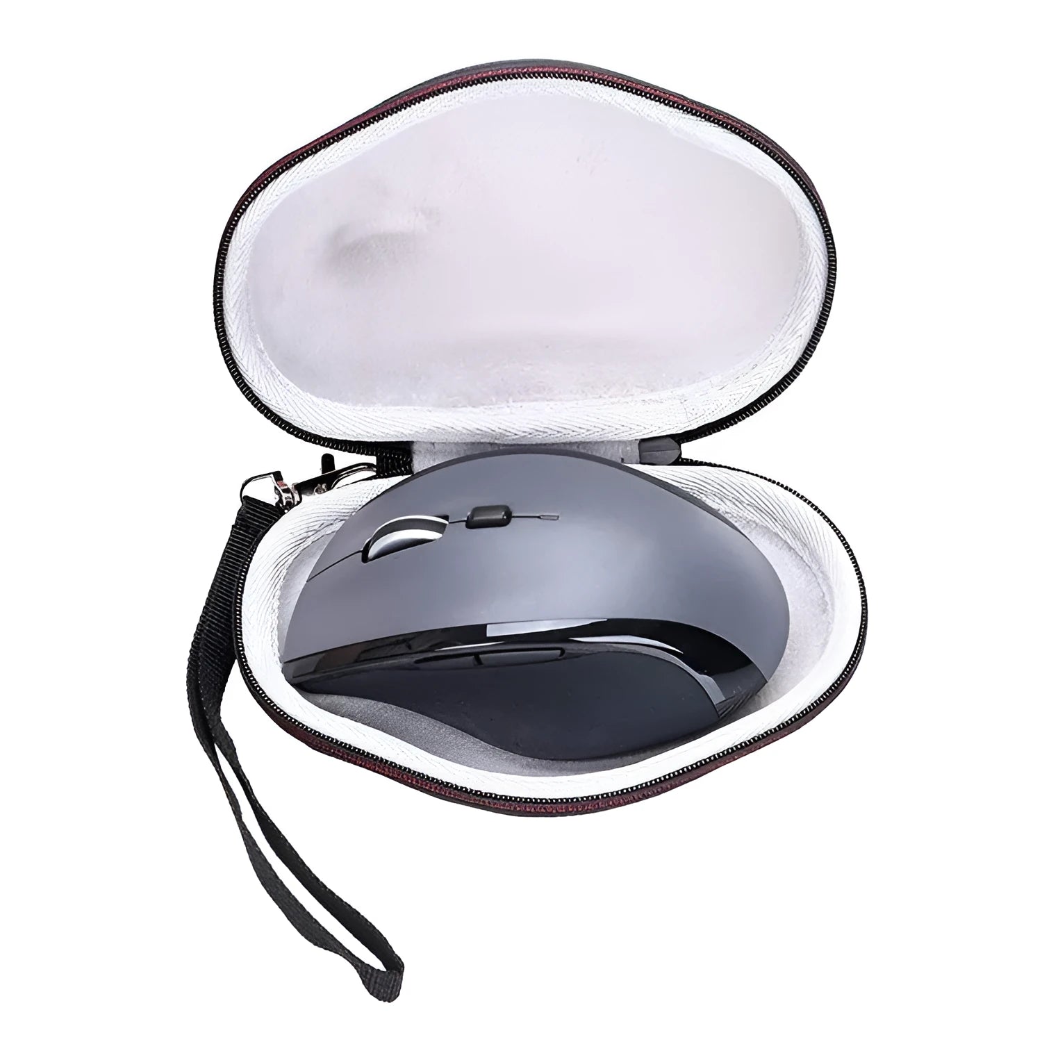 M720 black mouse protective sleeve with grey interior, showing compact 14cm size