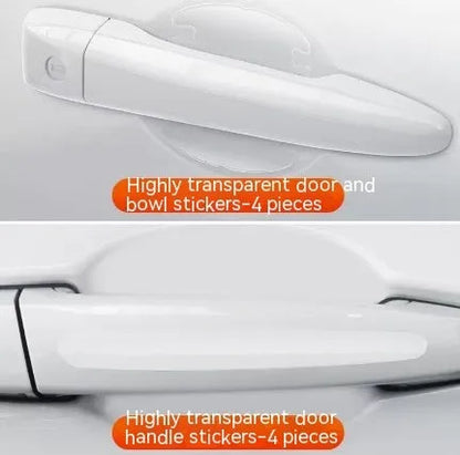 Clear 3D protective stickers for car door handle bowl scratch prevention.