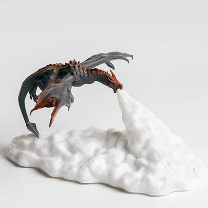 3D printed dragon-shaped LED lamp with USB charging cable, available in fire or ice dragon colours