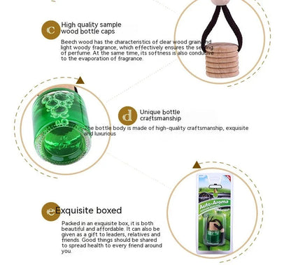 Glass bottle car air freshener hanging ornament with six scent options including lavender and lemon