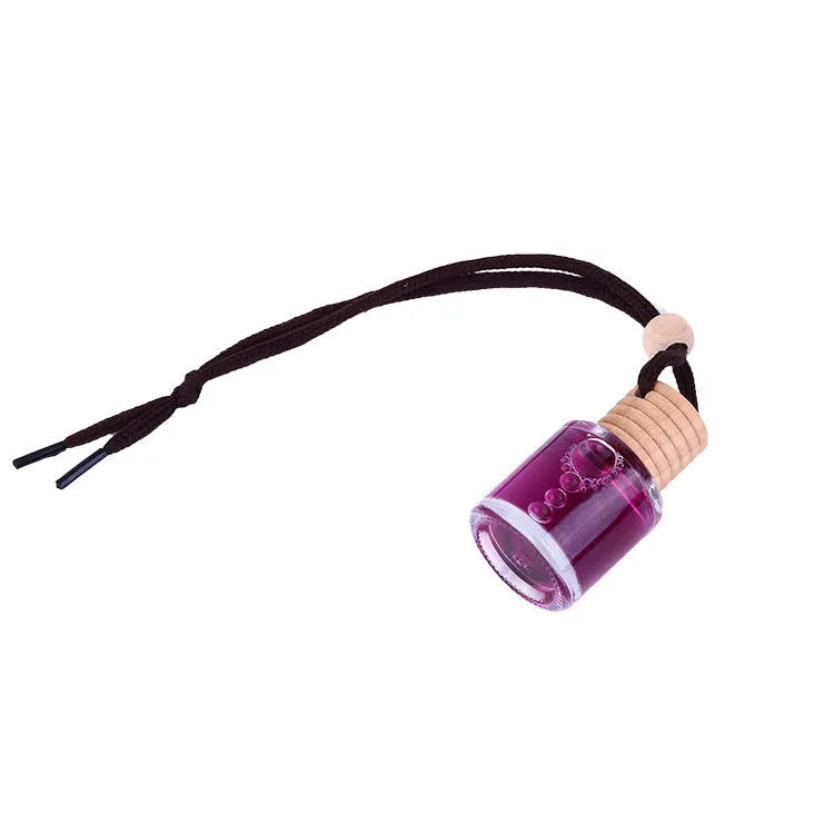 Glass bottle car air freshener hanging ornament with six scent options including lavender and lemon