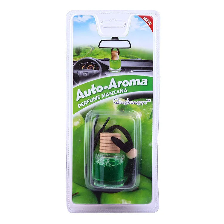 Glass bottle car air freshener hanging ornament with six scent options including lavender and lemon