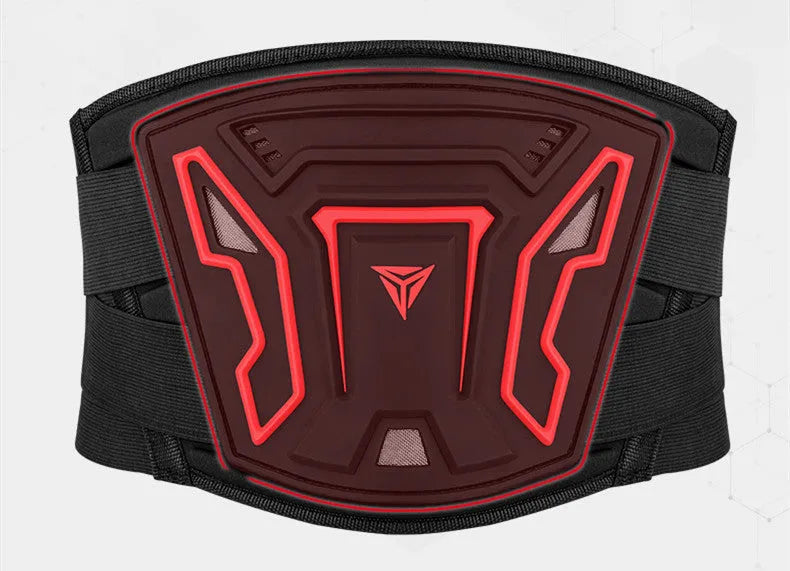 Motorcycle waist support harness in black colour with adjustable sizing for riding posture support