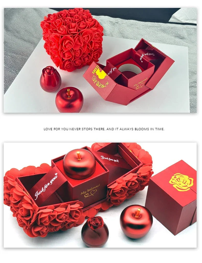 Eternal Rose Jewelry Gift Set with handmade preserved roses, crystal pendant necklace, and elegant presentation box