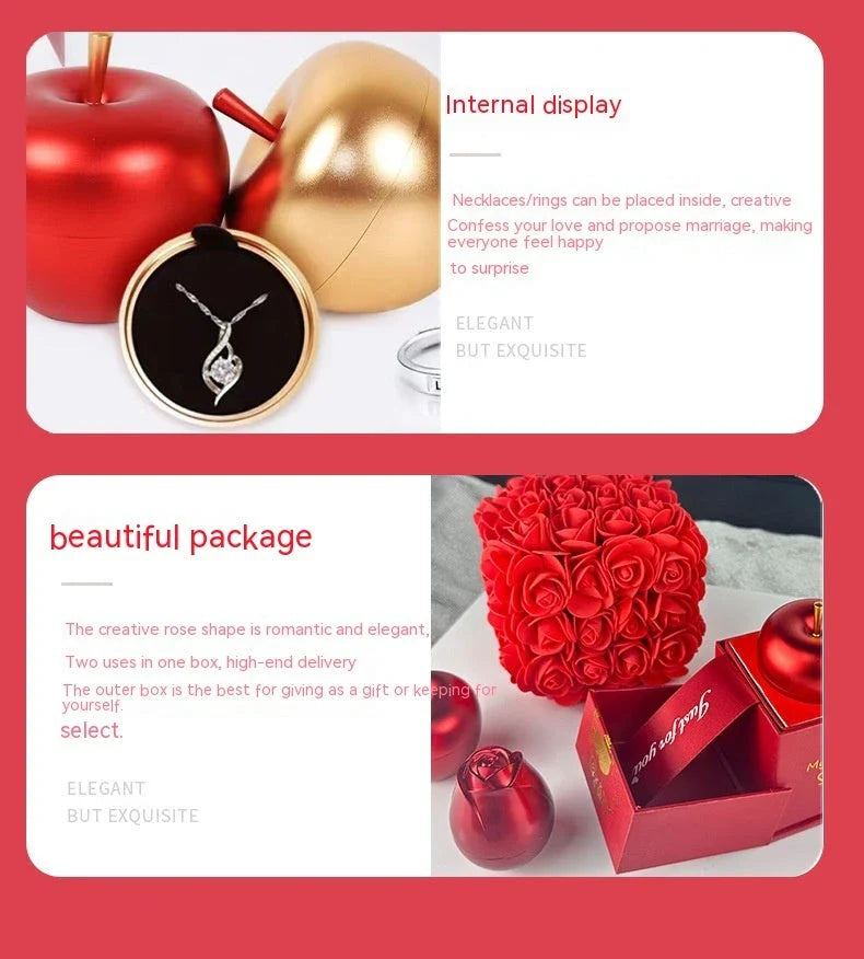 Eternal Rose Jewelry Gift Set with handmade preserved roses, crystal pendant necklace, and elegant presentation box