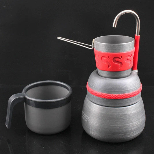 350ml aluminium alloy outdoor camping coffee pot with cups, grey